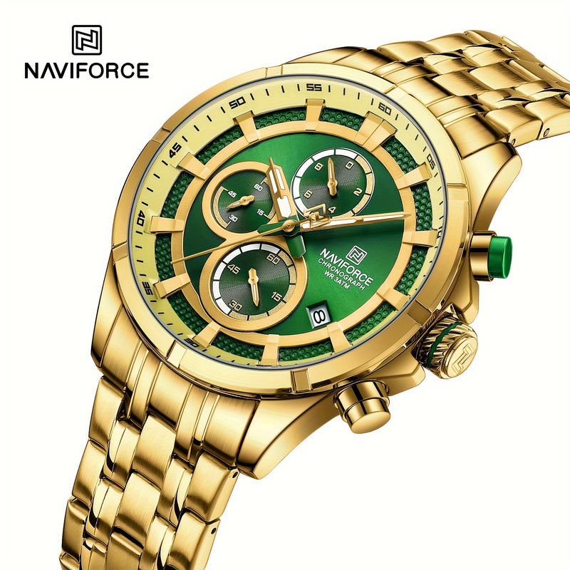 Relógio de quartzo masculino NAVIFORCE - Design esportivo elegante com pulseira de aço inoxidável, caixa de liga