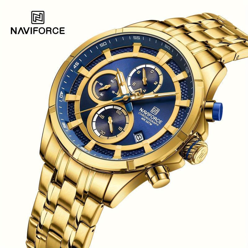 Relógio de quartzo masculino NAVIFORCE - Design esportivo elegante com pulseira de aço inoxidável, caixa de liga