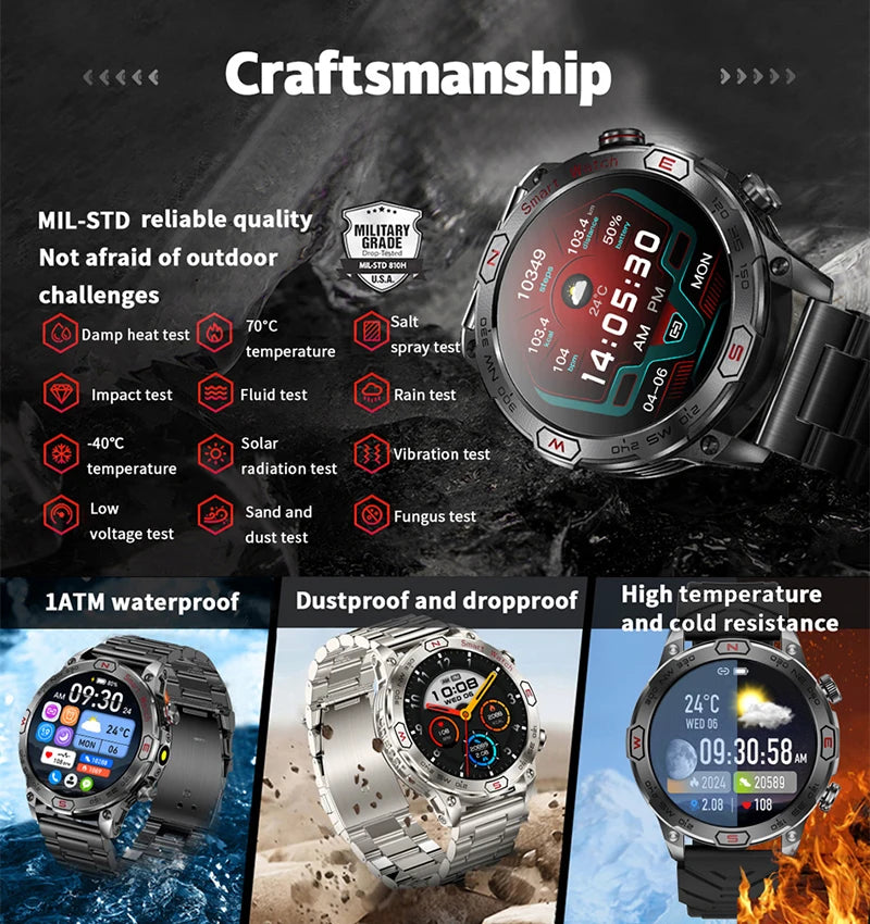 Smart Watch 1.43" Screen 1ATM Waterproof Watches Bluetooth Call GPS Motion Trajectory For Android IOS