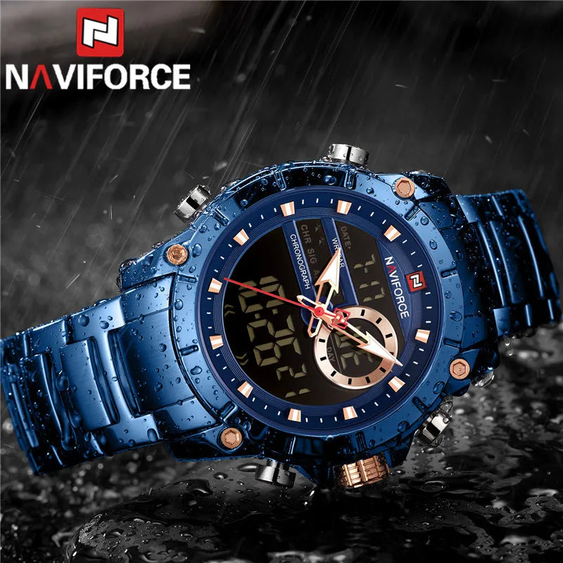 NAVIFORCE Relógio Masculino de Luxo de Marca Topo À Prova D'Água Esporte Aço Inoxidável