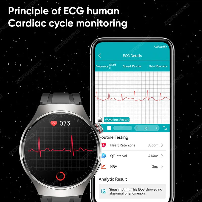 MT200 PPG+ECG Smart Watch Men Watch 4 Pro 1.43" AMOLED Screen Heart Rate Body Temperature Blood Pressure