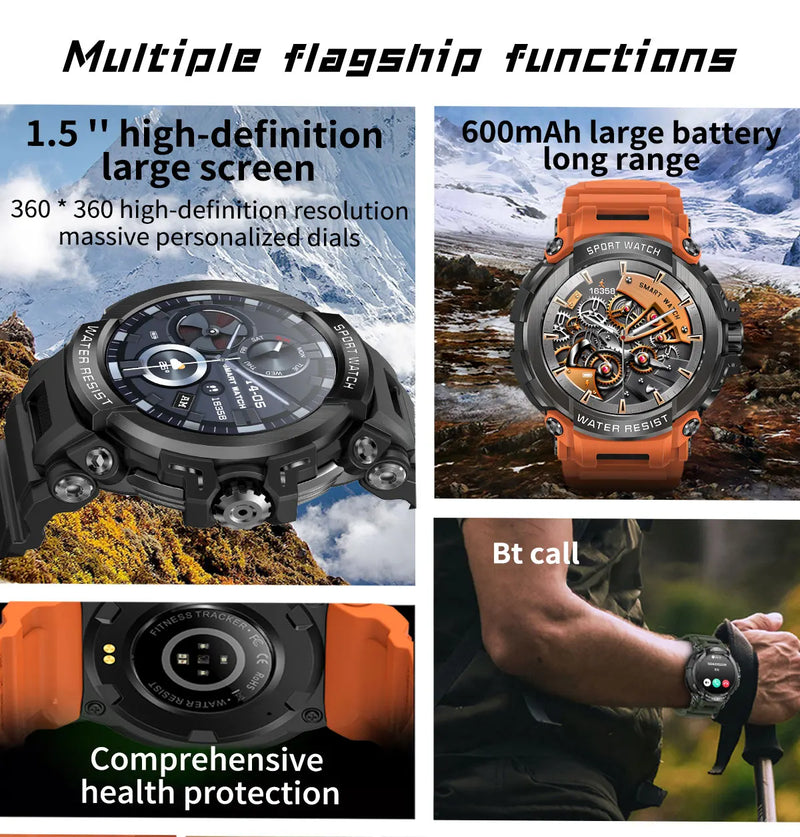 Military Smart Watch Men IP68 Waterproof Dustproof 600mAh Battery Ultra Long Standby Bluetooth Call Outdoor Sport