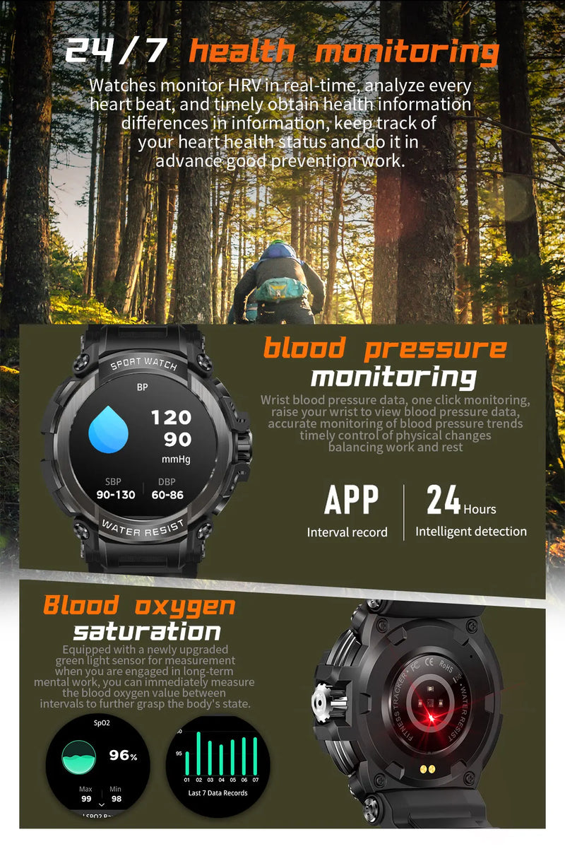 Military Smart Watch Men IP68 Waterproof Dustproof 600mAh Battery Ultra Long Standby Bluetooth Call Outdoor Sport