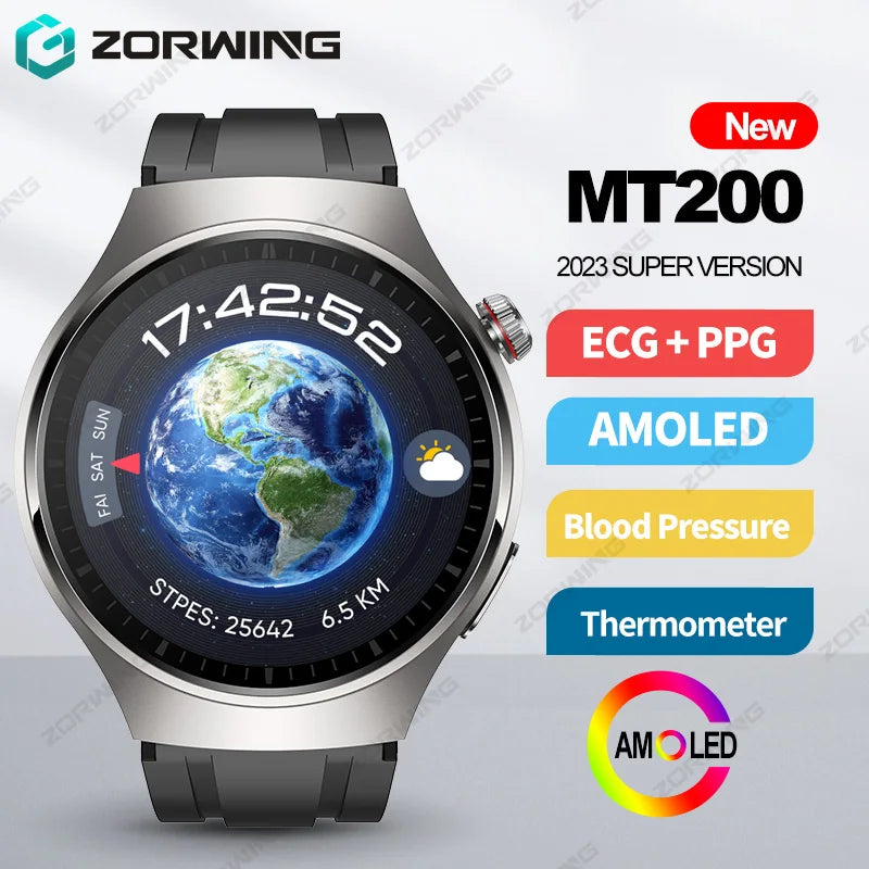 MT200 PPG+ECG Smart Watch Men Watch 4 Pro 1.43" AMOLED Screen Heart Rate Body Temperature Blood Pressure