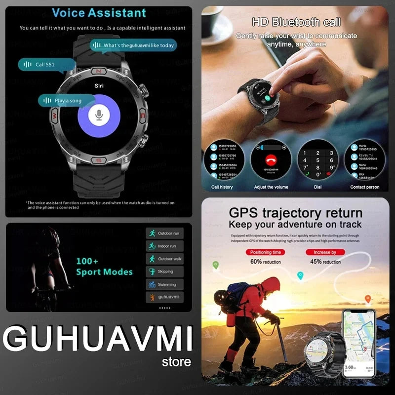 Smart Watch 1.43" Screen 1ATM Waterproof Watches Bluetooth Call GPS Motion Trajectory For Android IOS