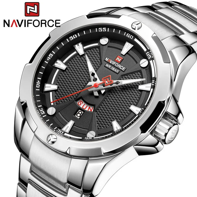 NAVIFORCE NF9161 Moda Luxo Relógio de Ouro Homens Novo Militar Esporte Quartzo Relógio Casual Aço Inoxidável À Prova D'Água