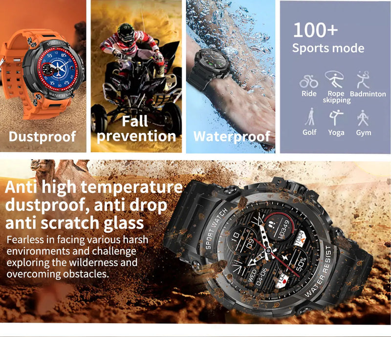 Military Smart Watch Men IP68 Waterproof Dustproof 600mAh Battery Ultra Long Standby Bluetooth Call Outdoor Sport