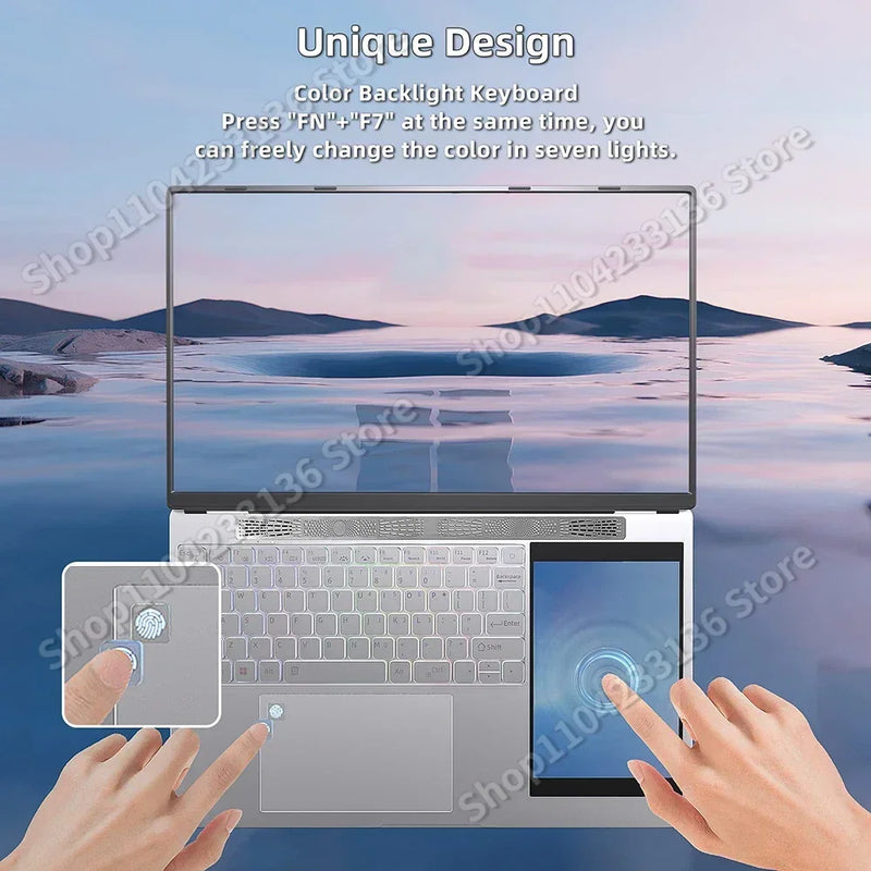 Dual Screen Laptop Windows 11 Notebooks Office Computer PC Narrow 15.6" +7" Touch Intel N5105 16GBRAM+1TB M.2 5G WiFi