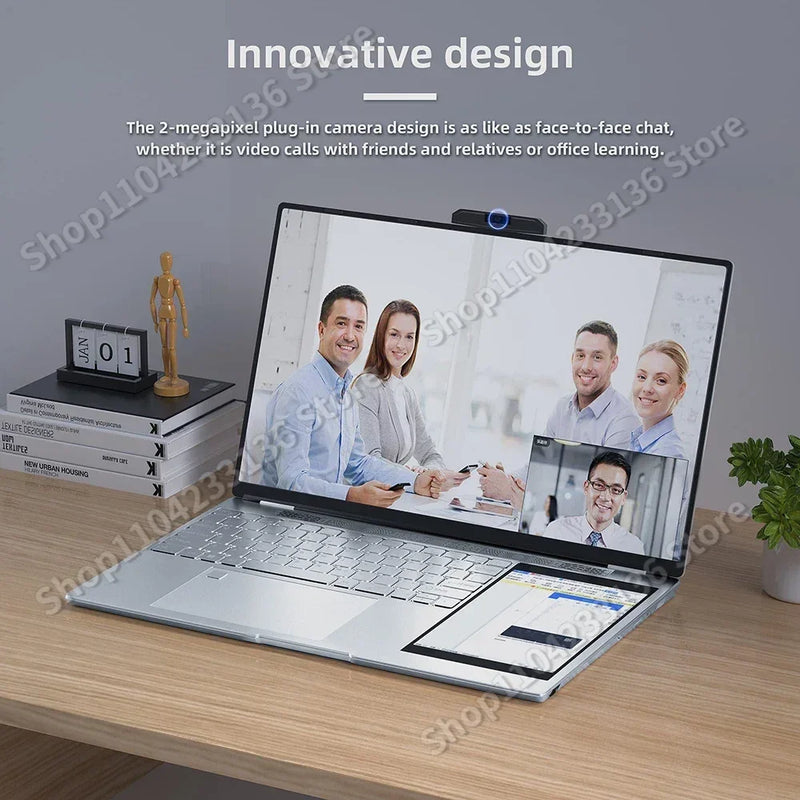 Dual Screen Laptop Windows 11 Notebooks Office Computer PC Narrow 15.6" +7" Touch Intel N5105 16GBRAM+1TB M.2 5G WiFi