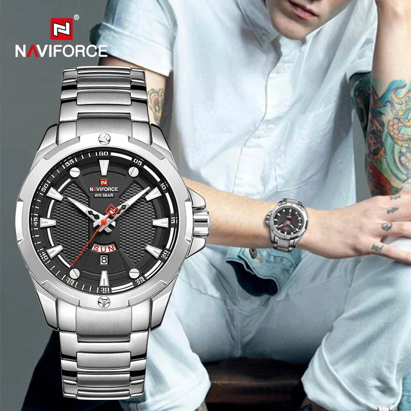 NAVIFORCE NF9161 Moda Luxo Relógio de Ouro Homens Novo Militar Esporte Quartzo Relógio Casual Aço Inoxidável À Prova D'Água