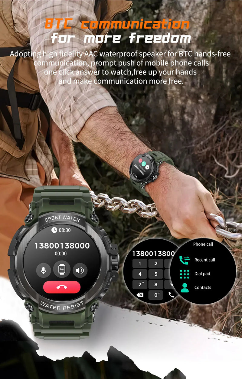 Military Smart Watch Men IP68 Waterproof Dustproof 600mAh Battery Ultra Long Standby Bluetooth Call Outdoor Sport