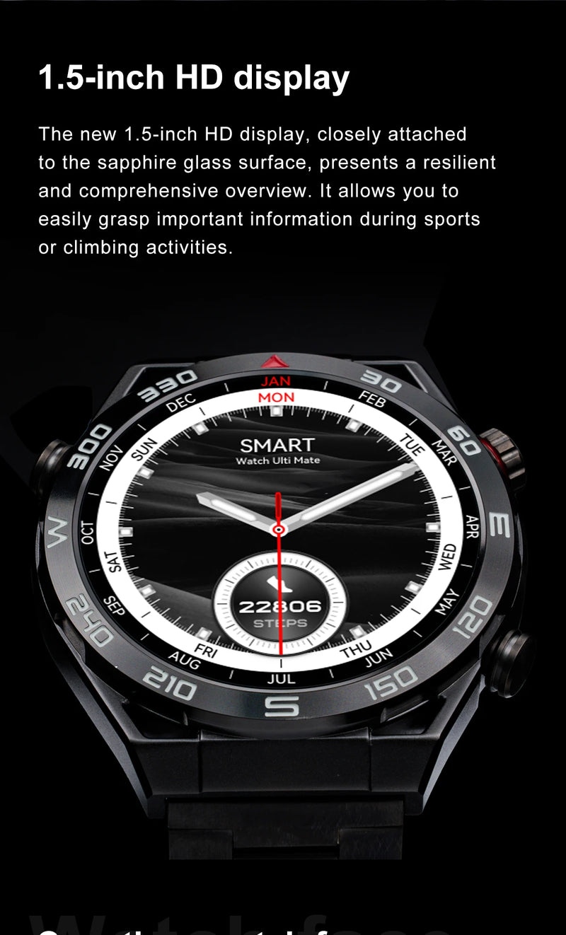 Vwar Ultra Mate Business Smart Watch Men Bluetooth Call Compass 100+ Sport Waterproof Watches for Android IOS