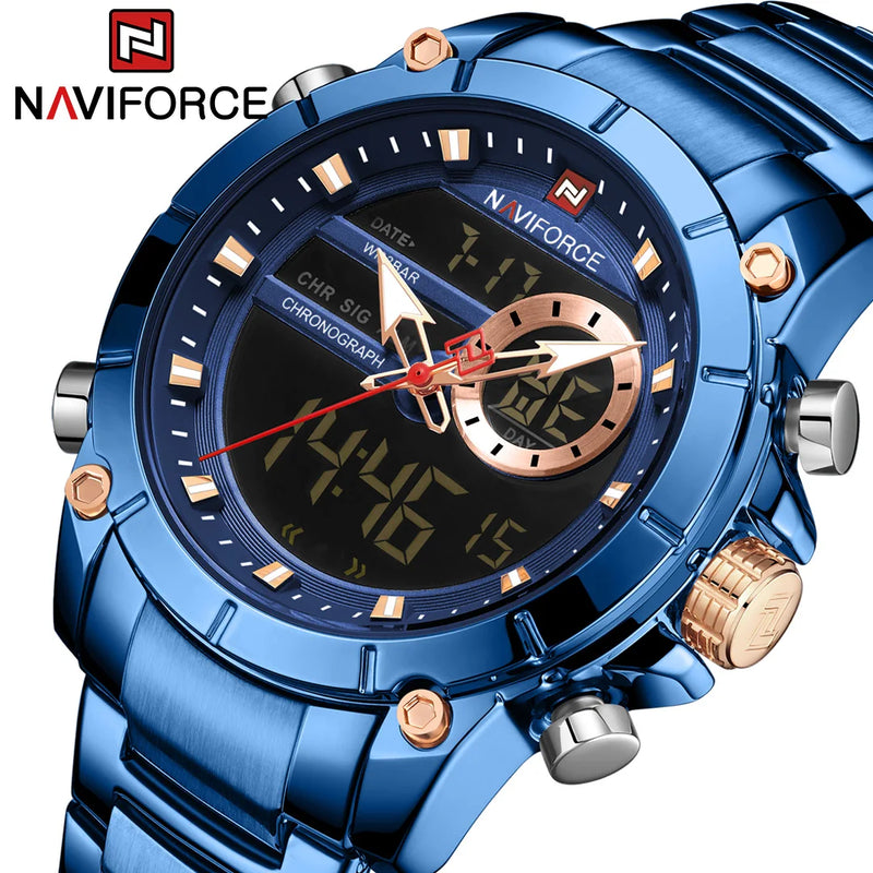 NAVIFORCE Relógio Masculino de Luxo de Marca Topo À Prova D'Água Esporte Aço Inoxidável