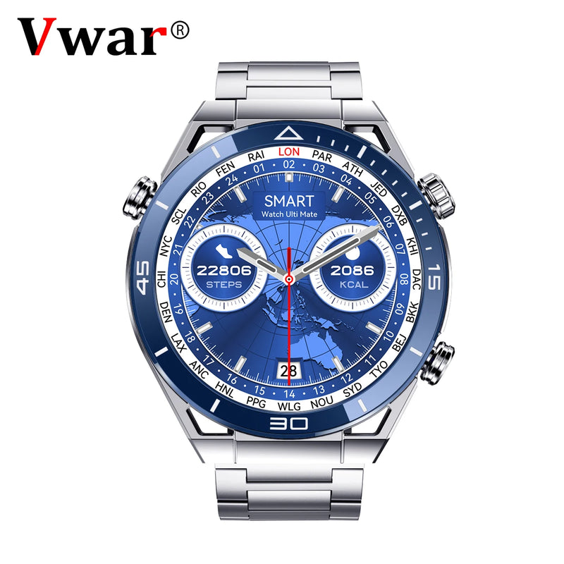 Vwar Ultra Mate Business Smart Watch Men Bluetooth Call Compass 100+ Sport Waterproof Watches for Android IOS