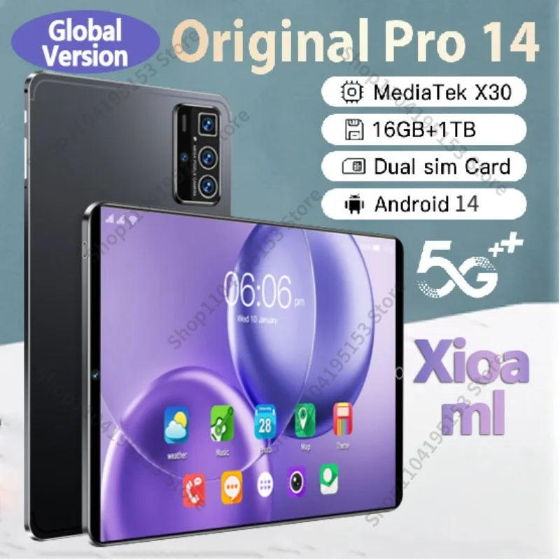 Global Version 2024 Original Pro 14 Tablet PC Android 14 Tablet 5G Dual SIM Card WIFI tablet pc Google Play Tablets 4k HD Mi Pad