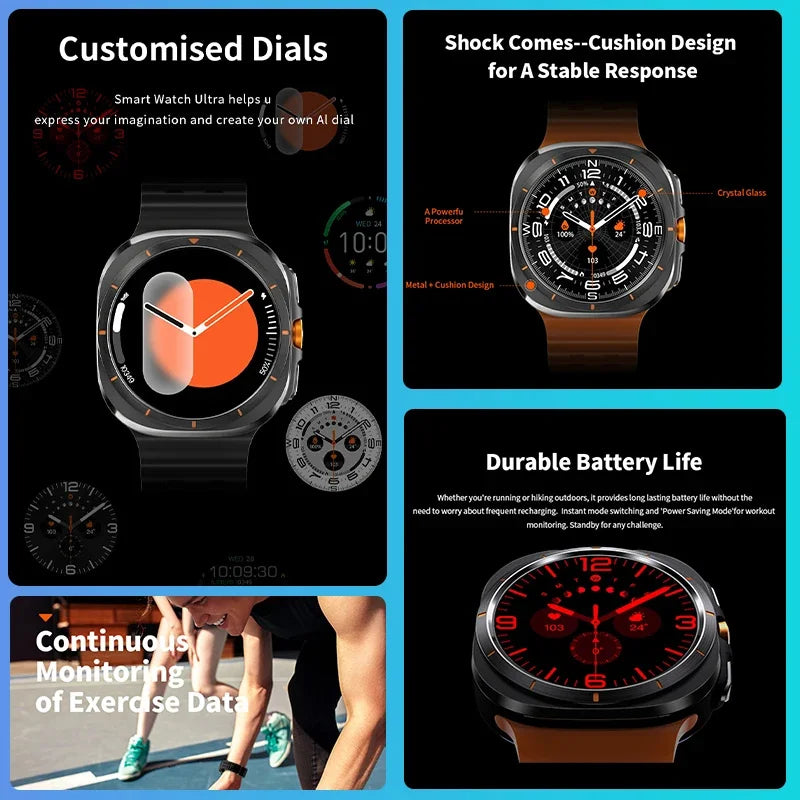 Smart Watch 7 Ultra Men Health Monitor Compass AMOLED Always Display NFC Bluetooth Call GPS Track Women SOS